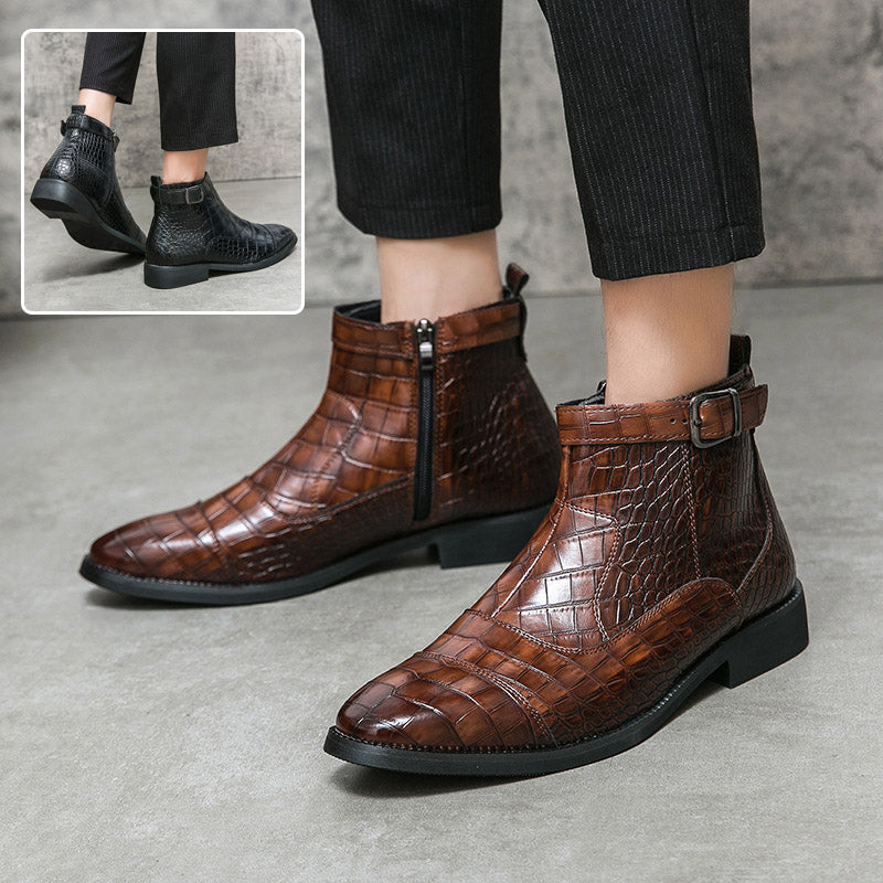 Sarah Express Men's Crocodile Pattern Pointed Toe Boots