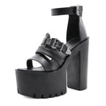 Sarah Express Patent Chunky Heel Buckle Sandals Black