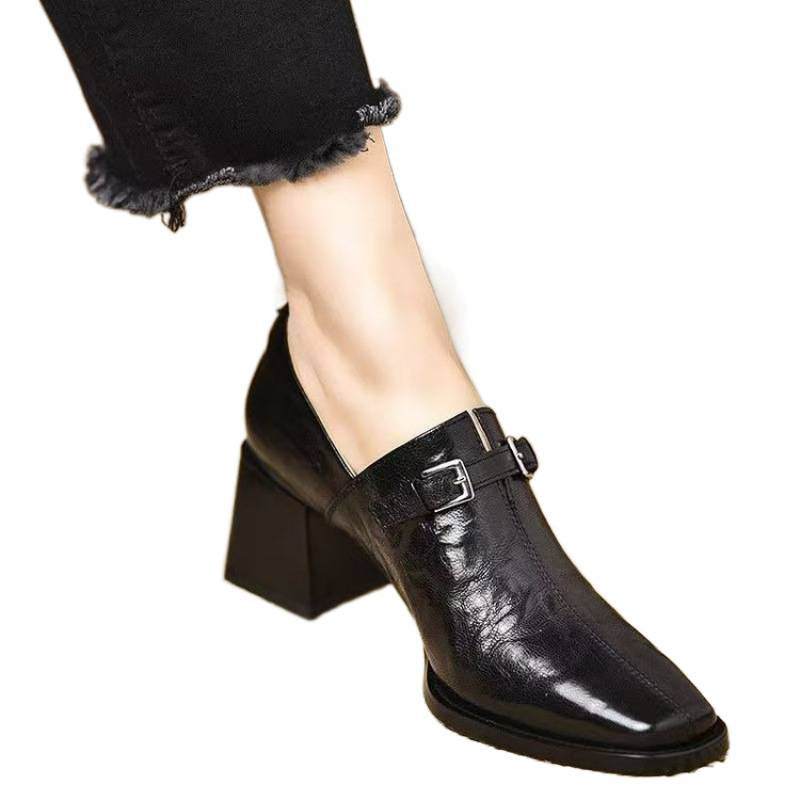 Sarah Express Square Toe Wedge Buckle Dress Boots