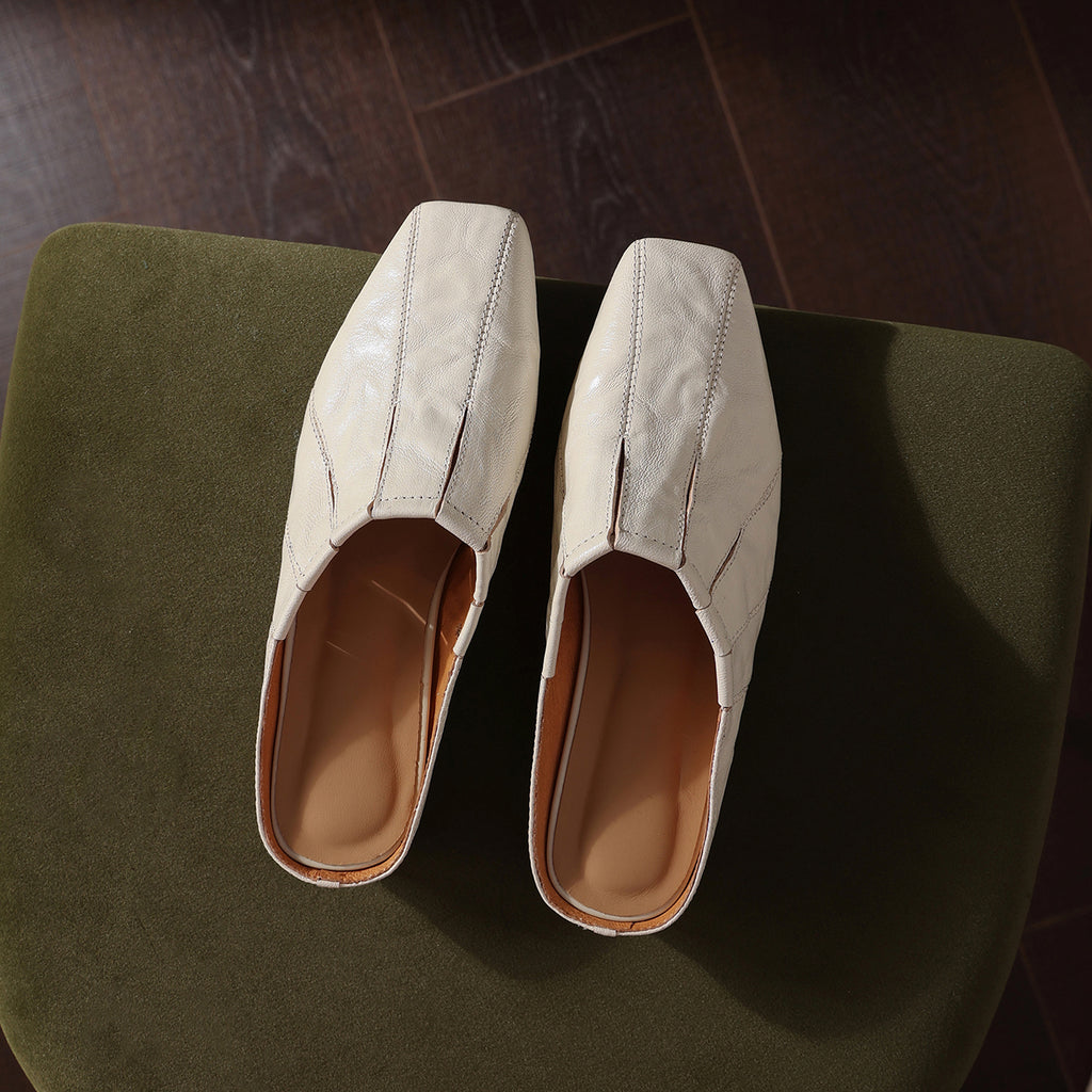 Sarah Express Washed Cowhide Square-Toe Low Block Mules