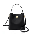 Sarah Express Structured Leather Bucket Messenger Bag Black
