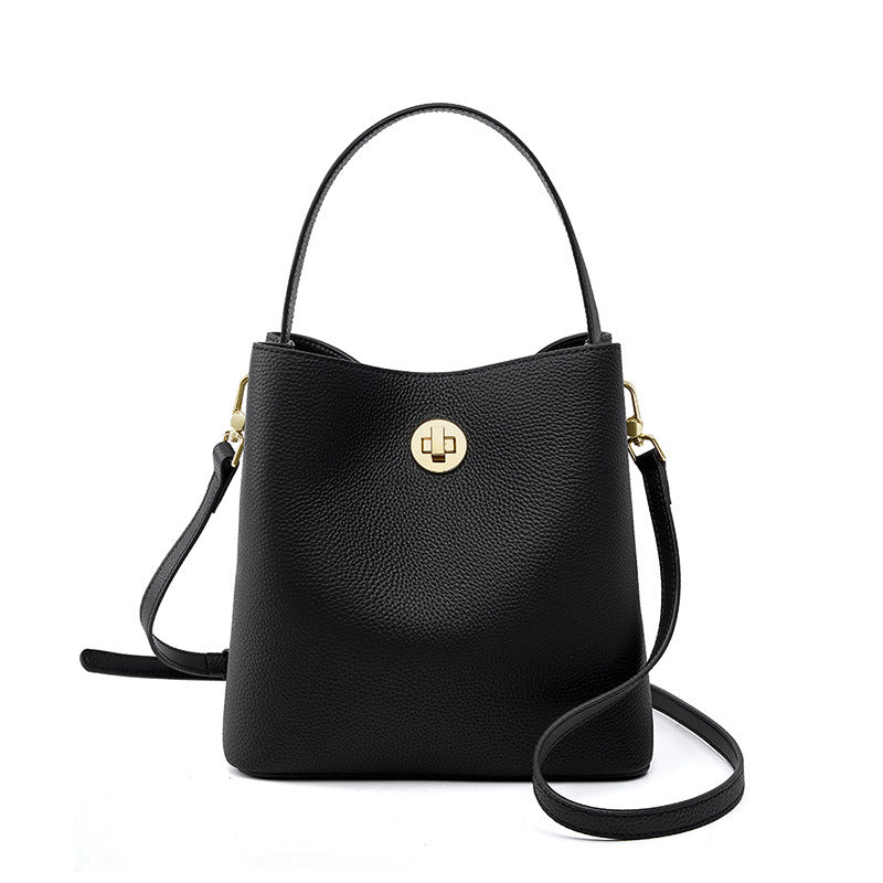 Sarah Express Structured Leather Bucket Messenger Bag Black