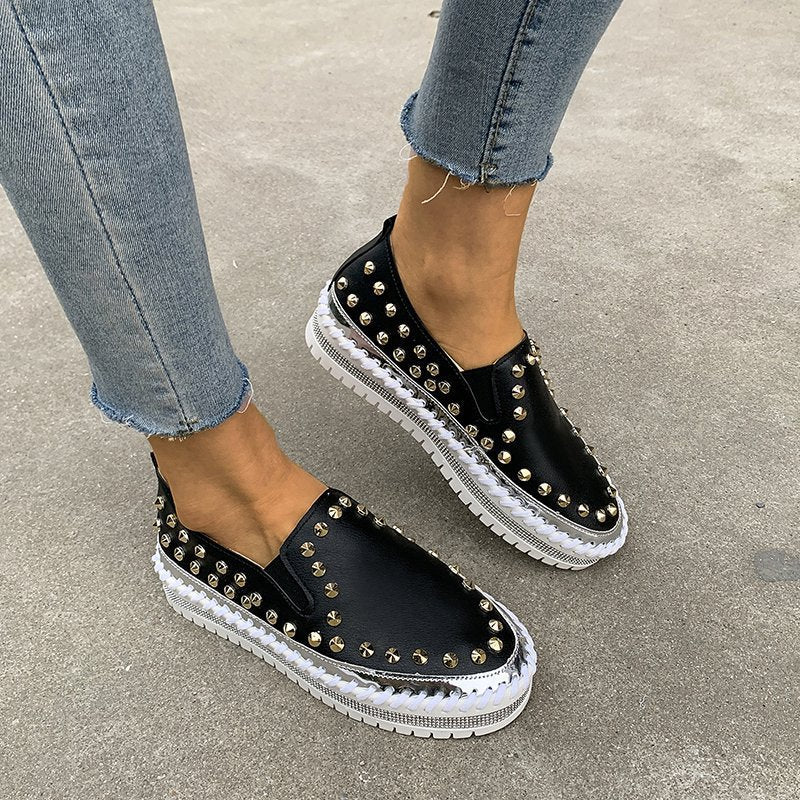 Sarah Express Studded Rivet Slip-On Flat Sneakers