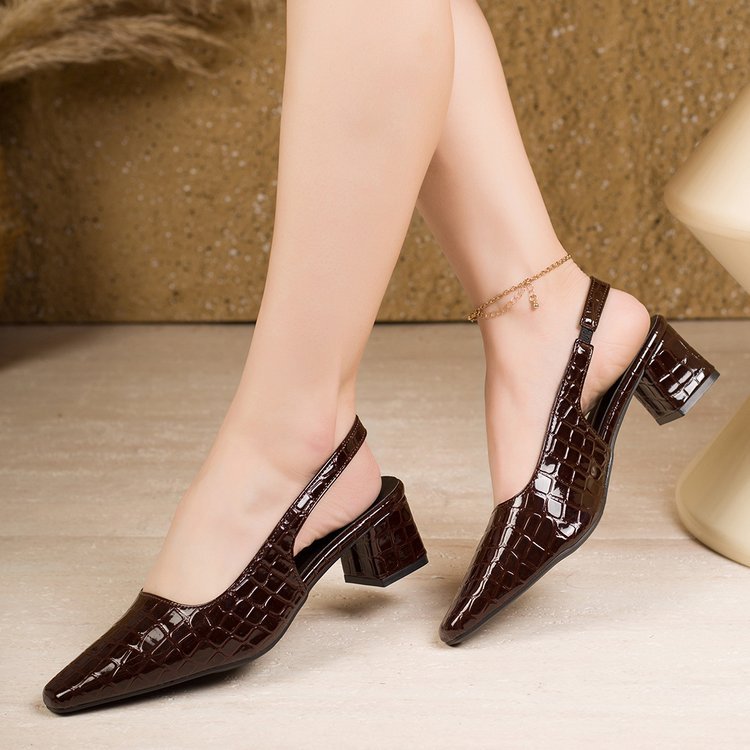 Sarah Express Retro Almond Toe Chunky Heel Pumps