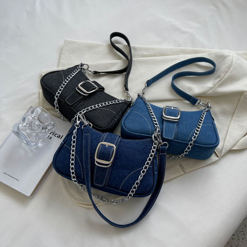 Sarah Express Denim Buckle Chain Shoulder Bag
