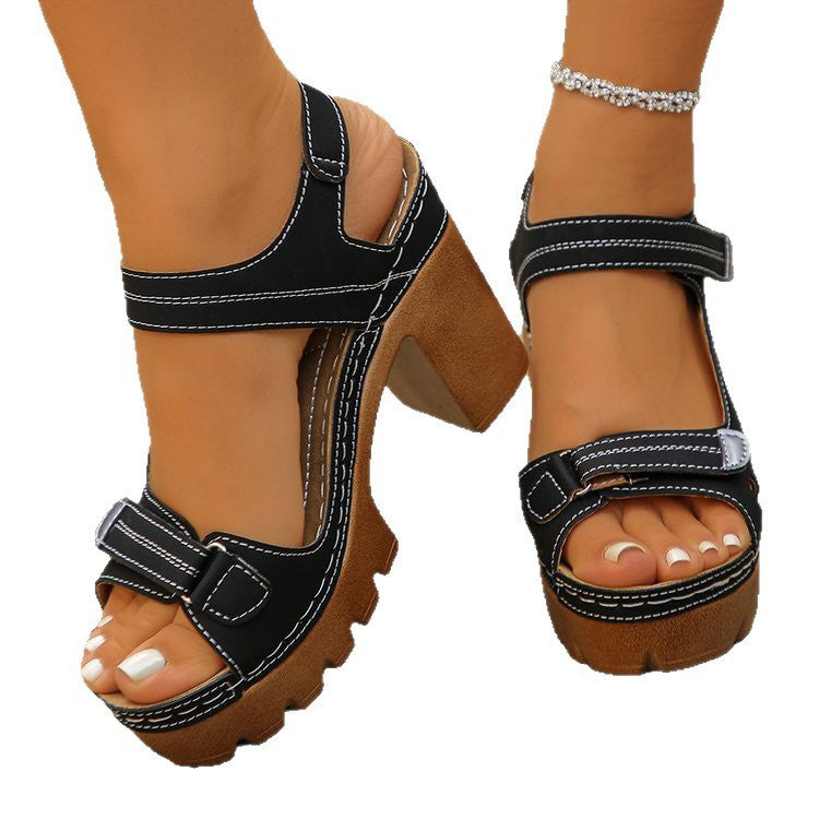 Sarah Express Thick Sole High Heel Buckle Sandals