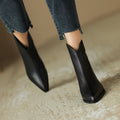 Sarah Express Women's Pointed Toe Back Zipper Ankle Boots Black Pigskin Split Leather