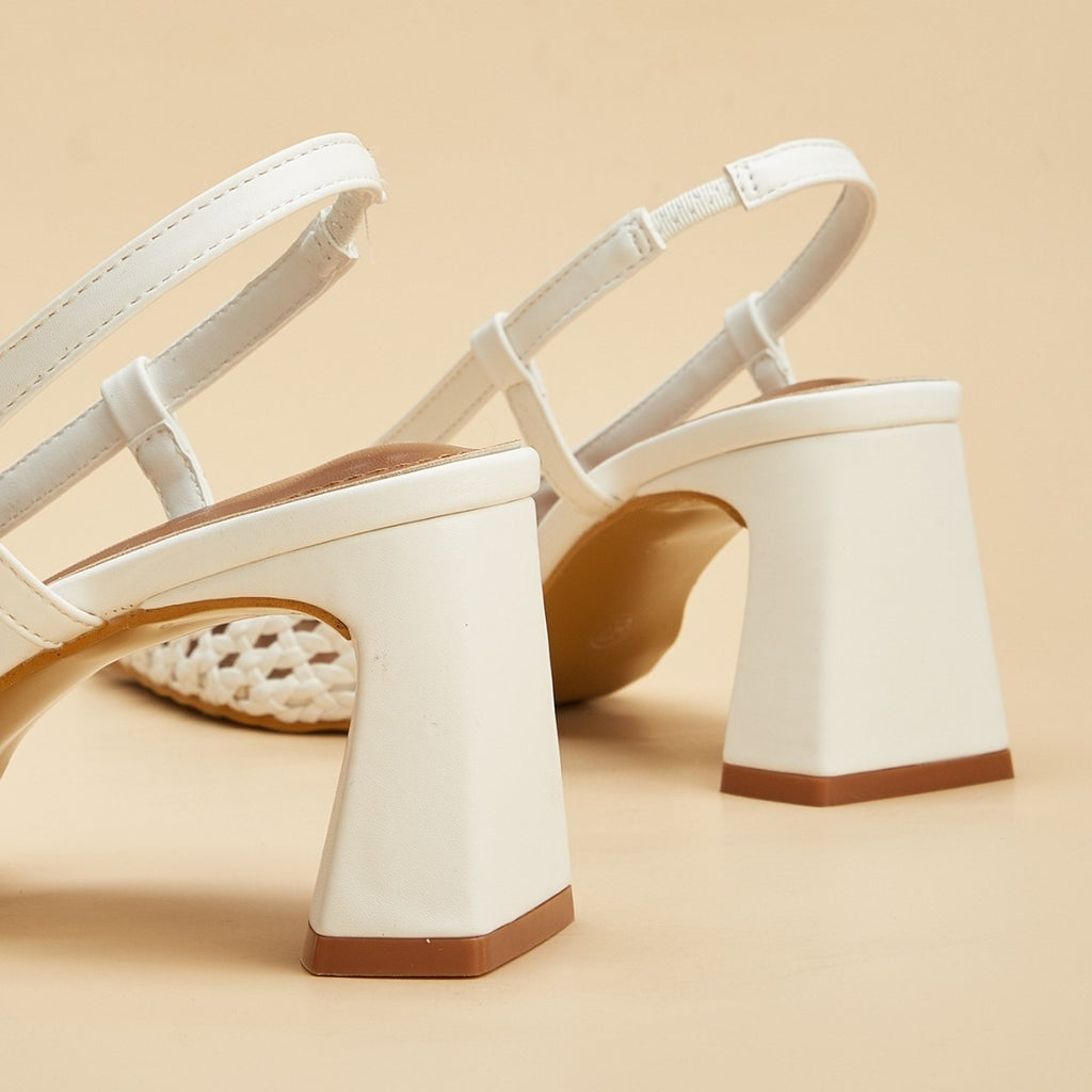 Sarah Express White Woven Mesh Pointed-Toe Slingback Sandals
