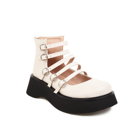 Sarah Express Women's Punk Platform Ankle Boots White