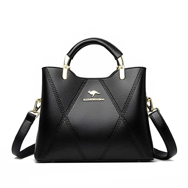 Sarah Express Plaid PU Leather Tote Shoulder Bag Black 25x12x20cm