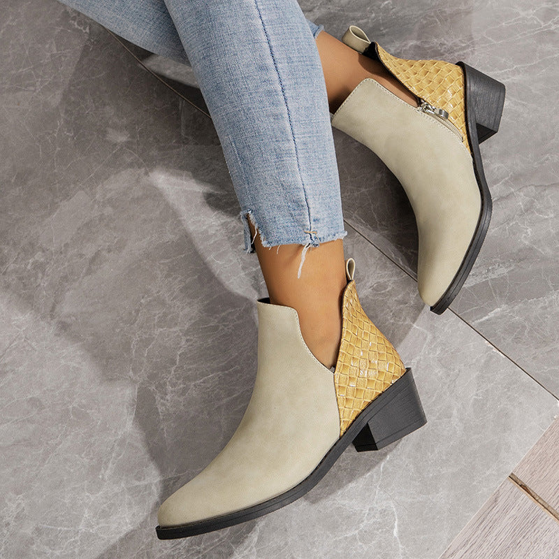 Sarah Express V-Cut Side Zipper Pointed Ankle Boots