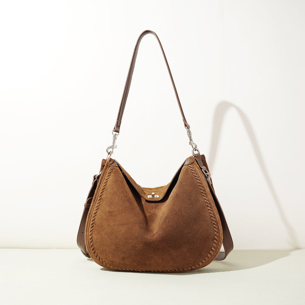 Sarah Express Genuine Suede Leather Cylindrical Crossbody Bag