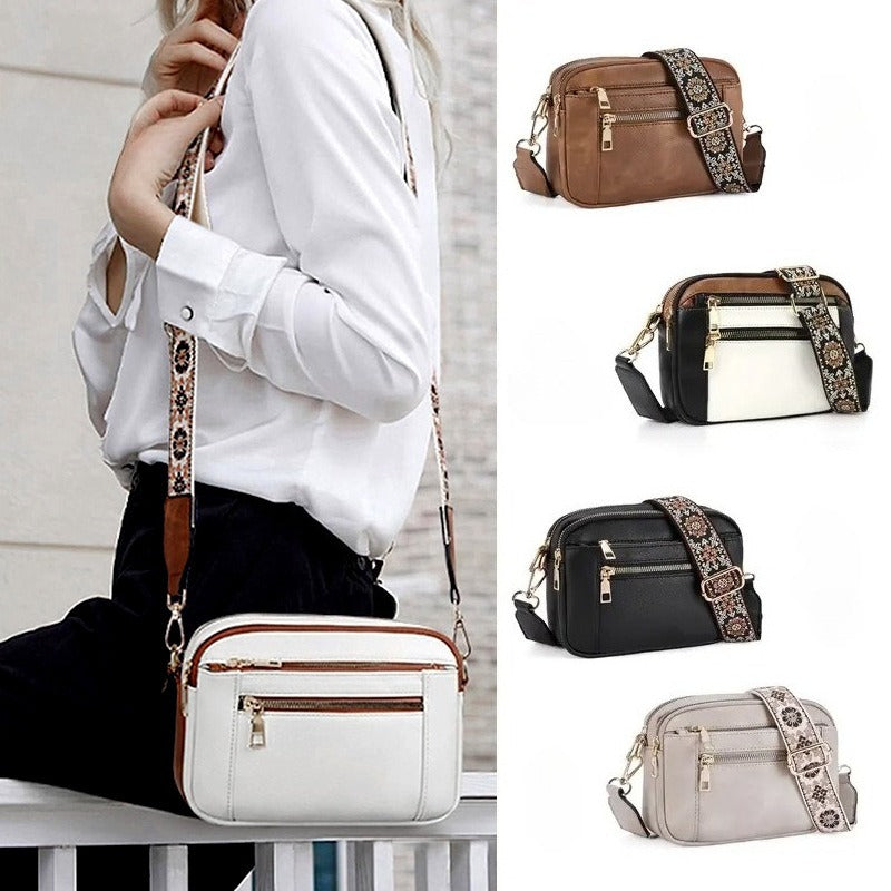 Sarah Express Small Multi-Pocket Patterned Strap Crossbody Bag