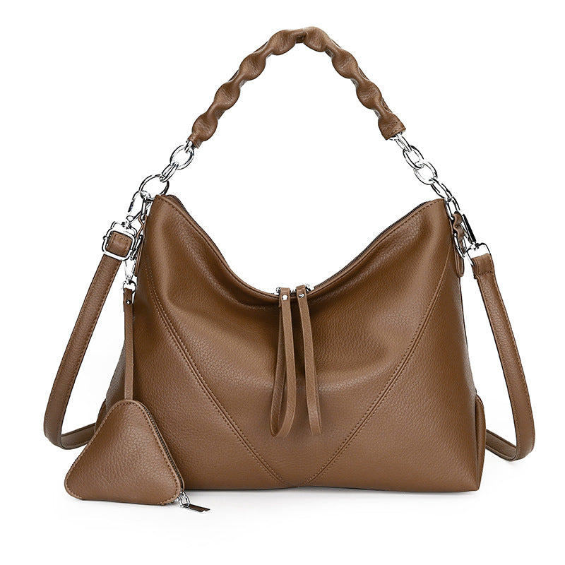Sarah Express Genuine Leather Chain Shoulder Crossbody Bag Yellowish Brown