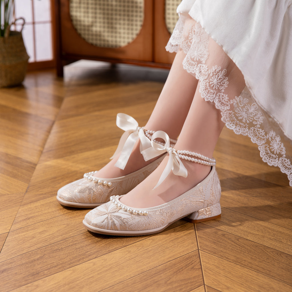 Sarah Express Jacquard Mary Jane Low Heel Shoes