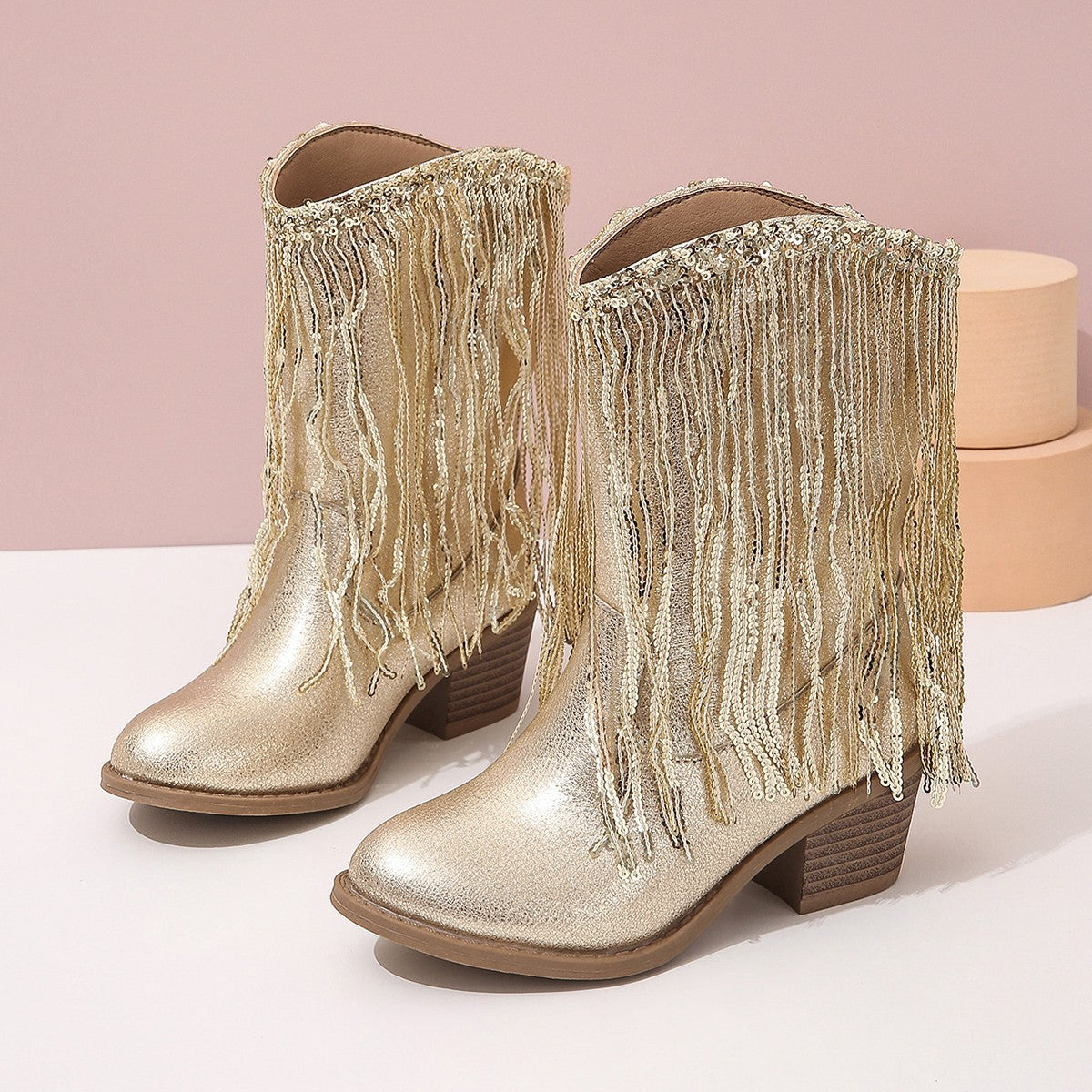 Sarah Express Western Fringe Chunky Heel Ankle Boots