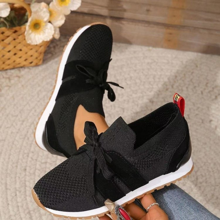 Sarah Express Women's Breathable Lace-Up Mesh Wedge Flats Black