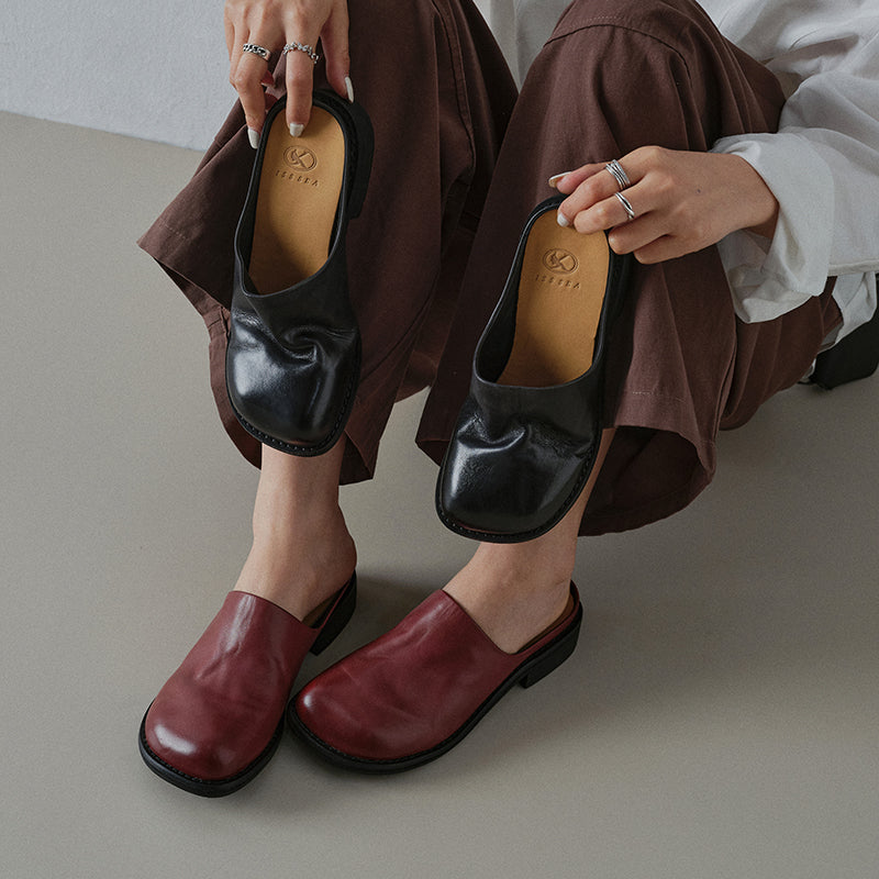 Sarah Express Washed Cowhide Leather Mule Slides