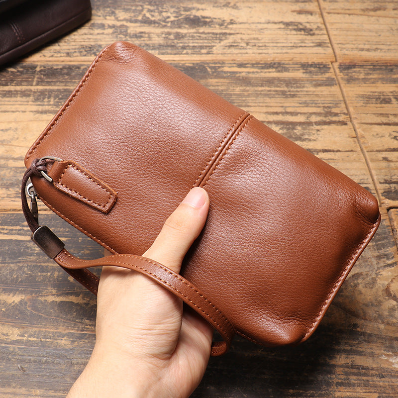 Sarah Express Men's Genuine Leather Long Zip Wallet