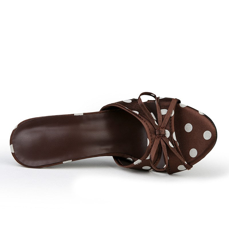Sarah Express Elegant Polka Dot Mesh Bow Sandals