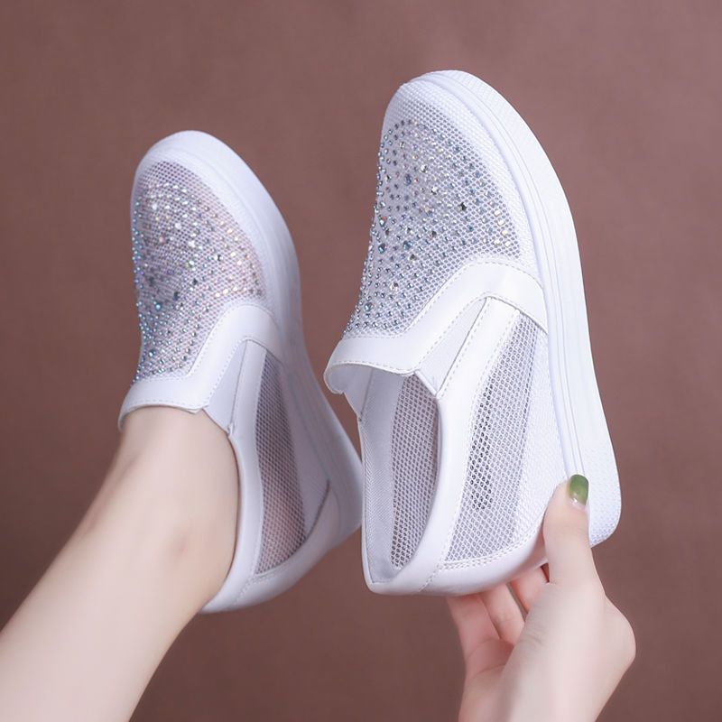Sarah Express Breathable Mesh Hidden-Heel Rhinestone Sneakers