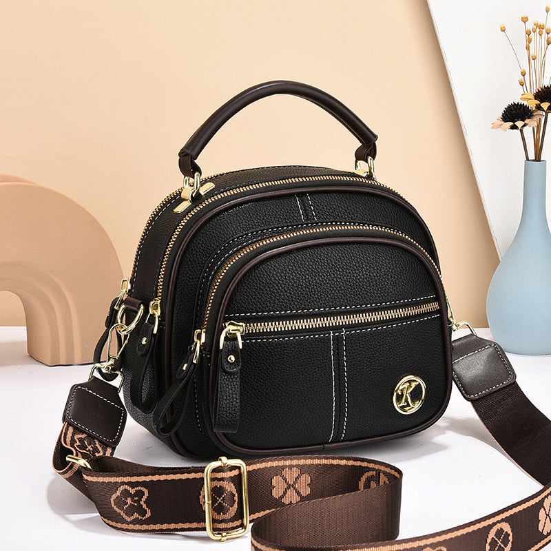 Sarah Express Structured Multi-Zipper Crossbody Shoulder Bag Black