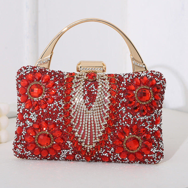 Sarah Express Diamond Inlaid Hard Shell Evening Clutch Red