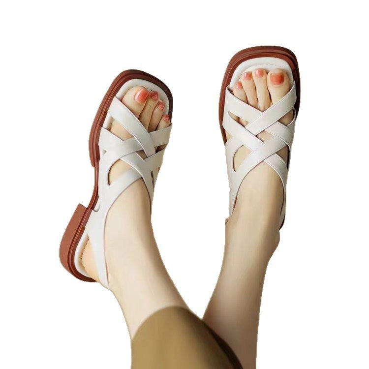 Sarah Express Patent Leather Square Toe Cross Strap Sandals