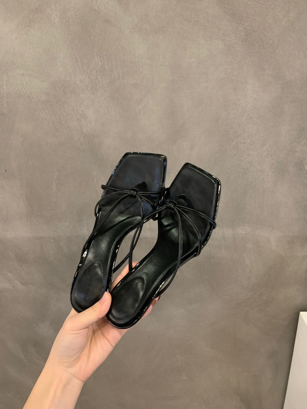 Sarah Express Square Toe T-Strap Heeled Sandals Black