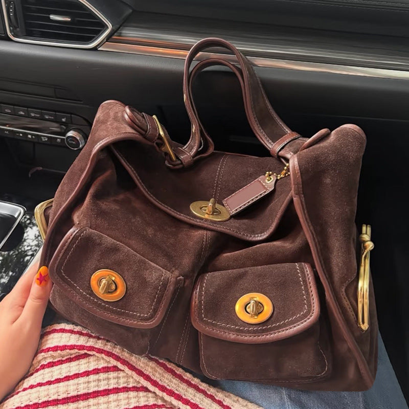 Sarah Express Retro Minimalist Suede Shoulder Bag