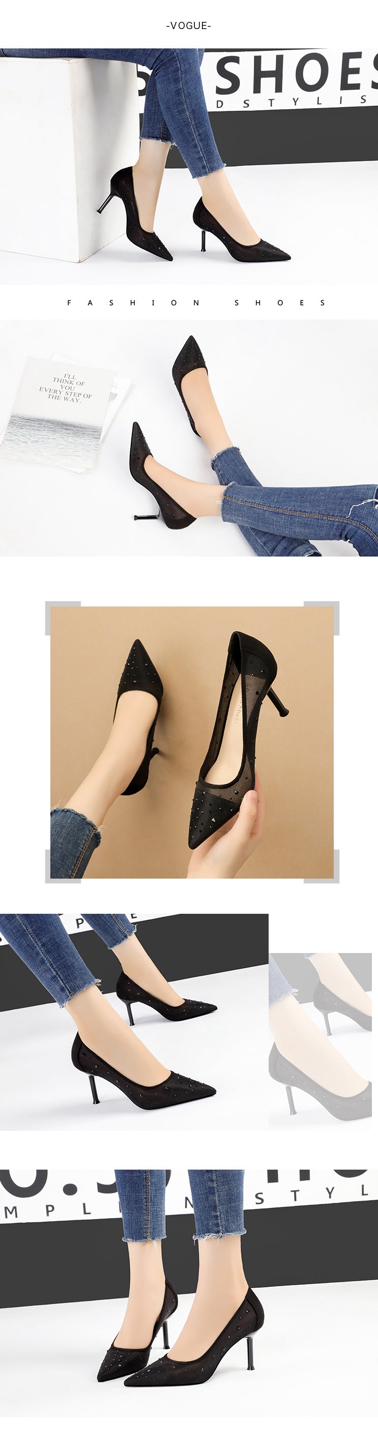 Sarah Express Pointed Toe Rhinestone Mesh Stiletto Heels