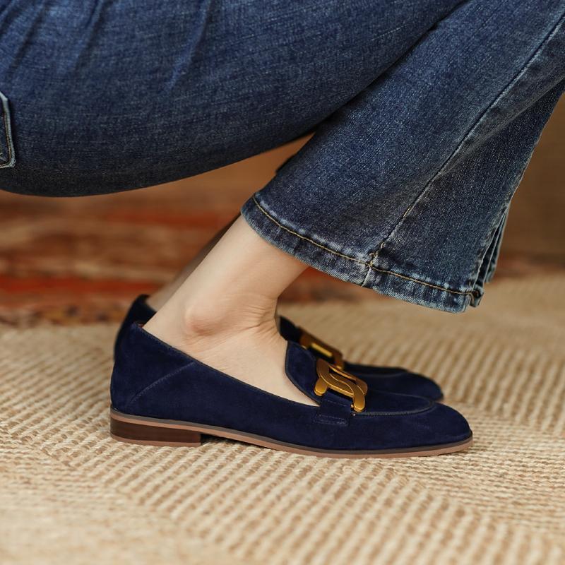 Sarah Express Women's Retro Metal Buckle Platform Loafers