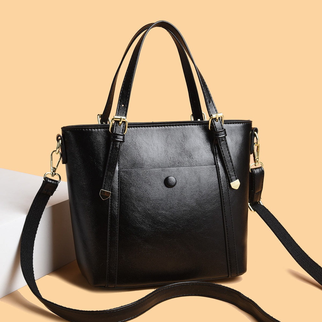 Sarah Express Minimalist PU Leather Shoulder Tote Bag Black
