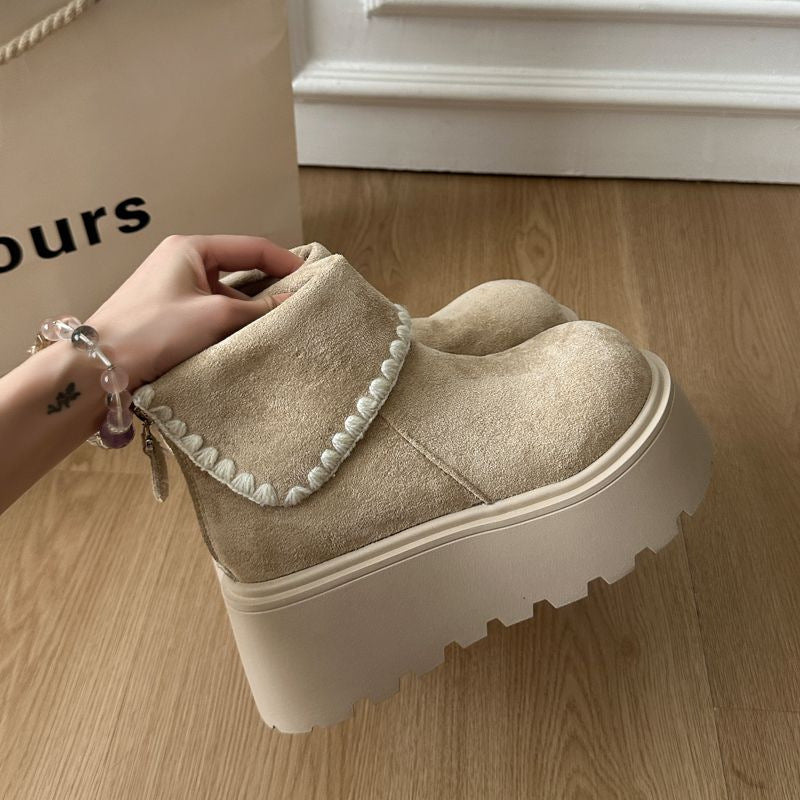 Sarah Express Retro Height-Boosting Women's Winter Snow Boots Beige