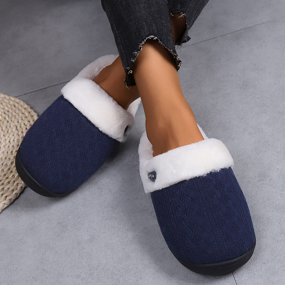 Sarah Express Unisex Cotton Slippers with Faux Fur Lining