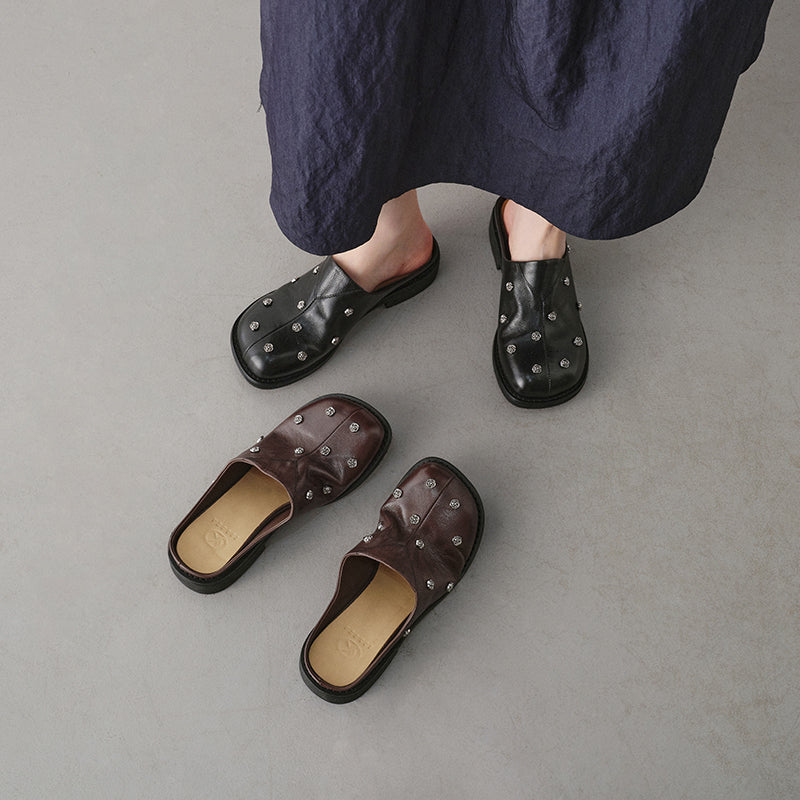 Sarah Express Full Grain Leather Studded Mules