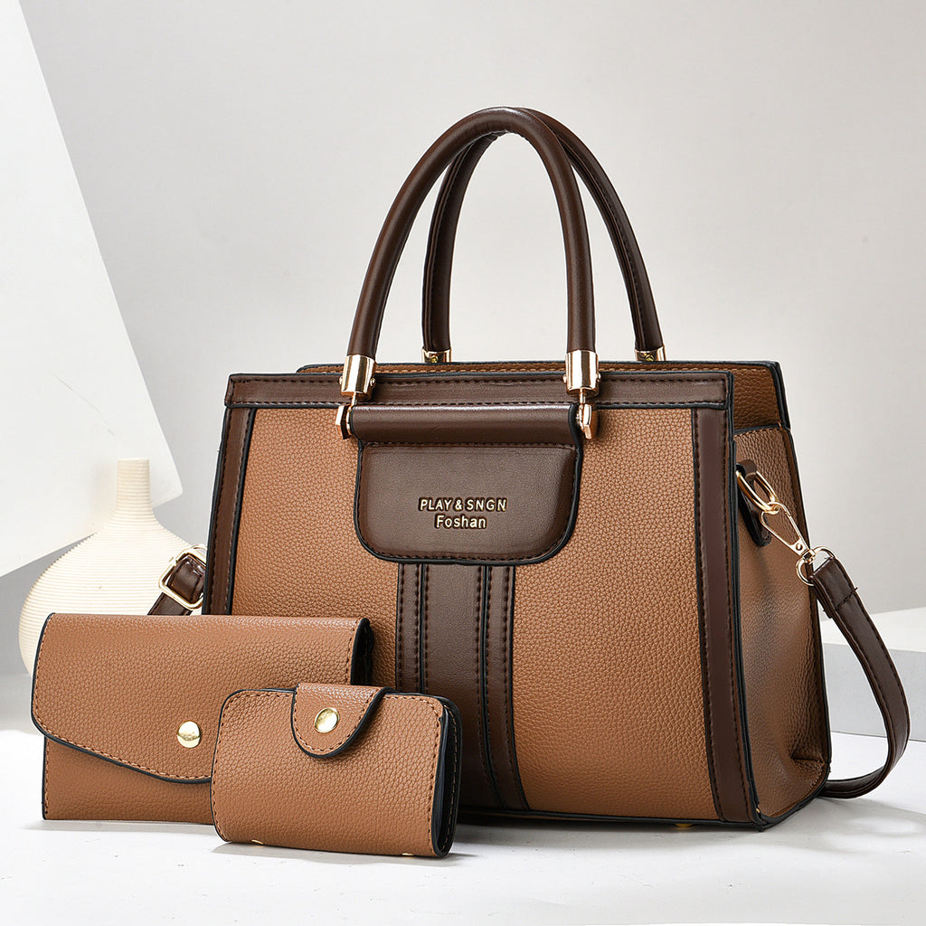 Sarah Express Multi-Pocket PU Leather Tote Bag Set
