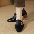 Sarah Express Retro Square Toe Chunky Heel Pumps Black