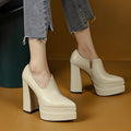 Sarah Express Pointed Toe Thick Heel Platform Pumps White