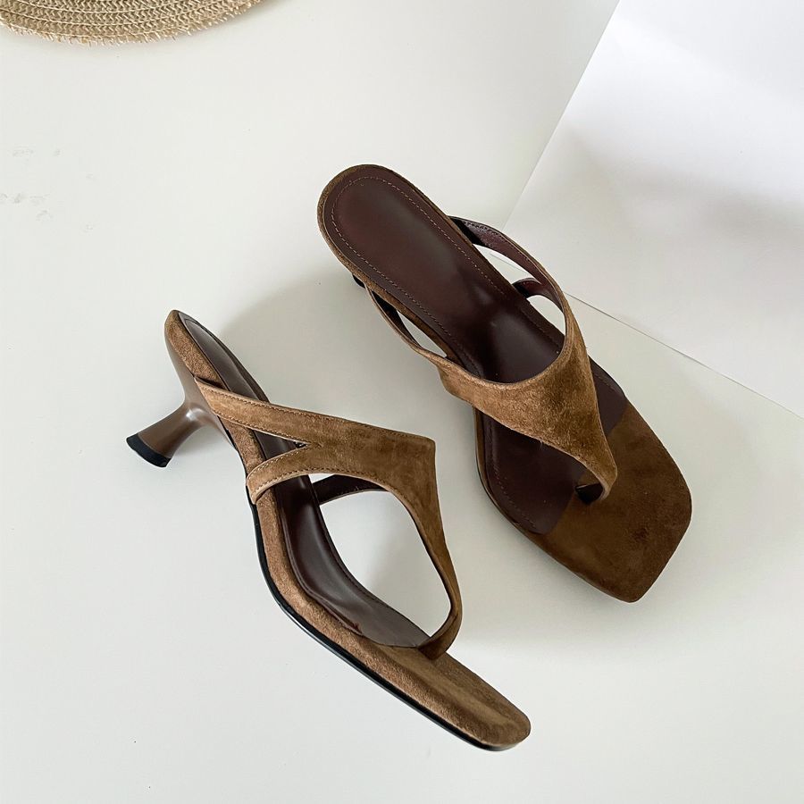 Sarah Express Retro Square Toe Thong Stiletto Sandals