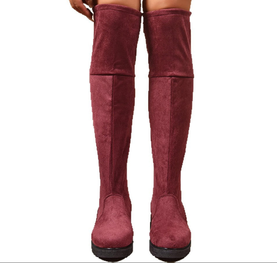 Burgundy Suede Lace-Up Knee High Boots – lace-up detail alternate view 4