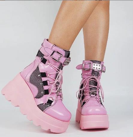 Sarah Express Platform Gothic Mid-Calf Lace-Up Boots