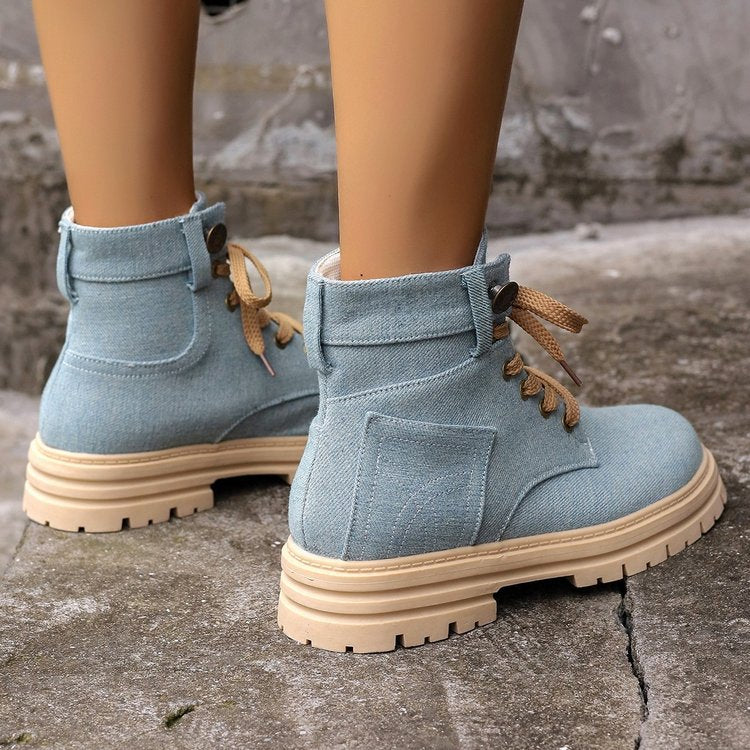 Sarah Express Denim Lace-Up Platform Ankle Boots