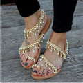 Sarah Express Beaded Pearl Flat Sandals Brown