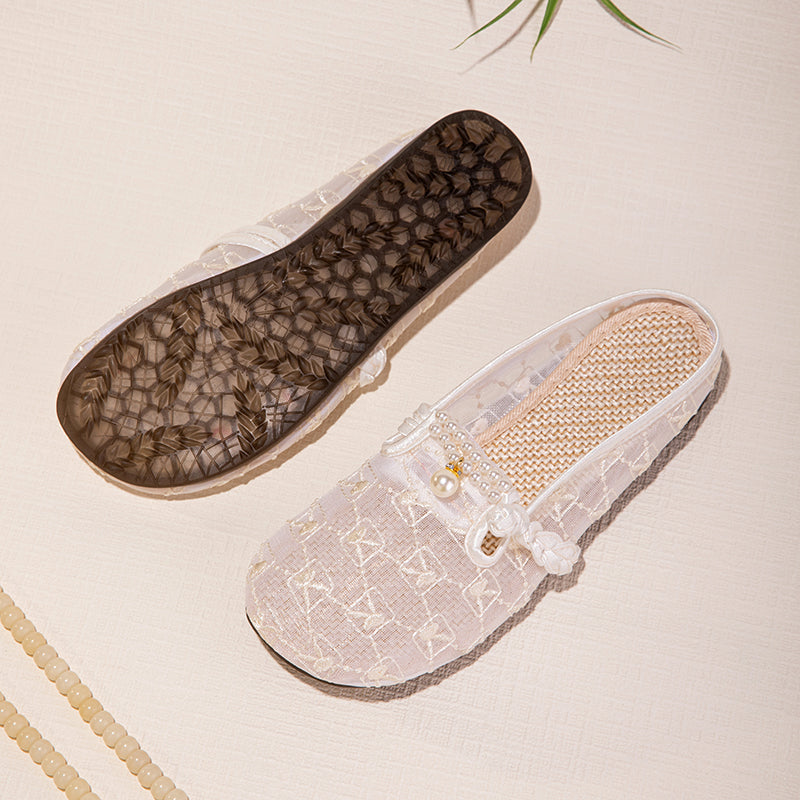Sarah Express Embroidered Mesh Slip-On Summer Sandals