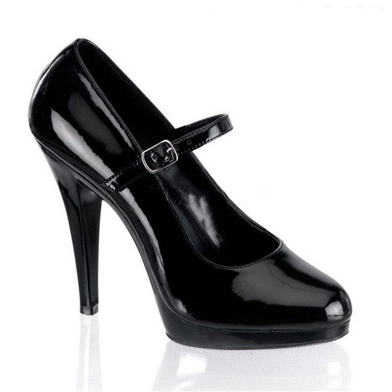 Sarah Express Cutout Platform Heels with Buckle Strap Black