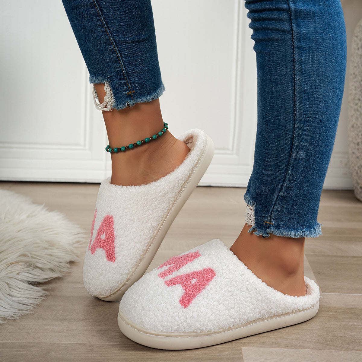 Sarah Express Plush MAMA Letter Indoor Slippers