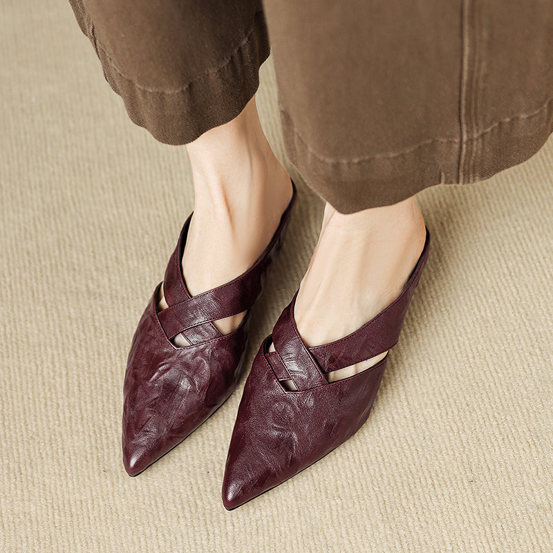 Sarah Express Lambskin Pointed Toe Crisscross Mules
