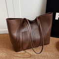 Sarah Express Retro Texture Commuter Shoulder Tote Bag Dark Coffee Color