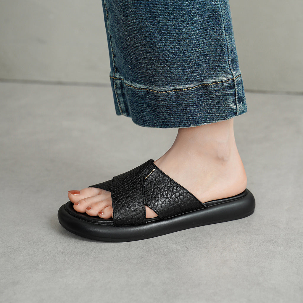 Sarah Express Sheepskin Crisscross Platform Slide Sandals